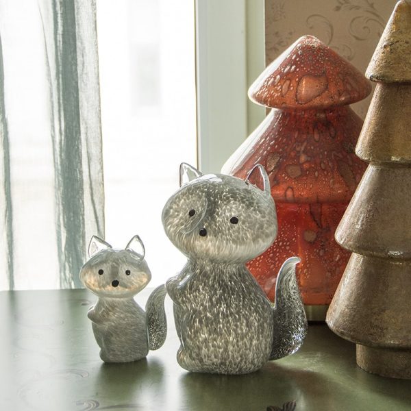 Handmade Glazed Gray Fox Glass Ornaments-05