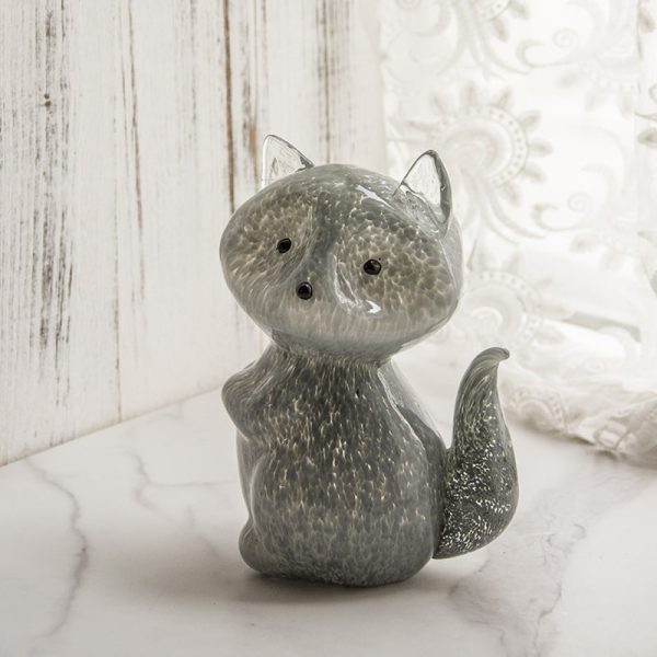 Handmade Glazed Gray Fox Glass Ornaments-06
